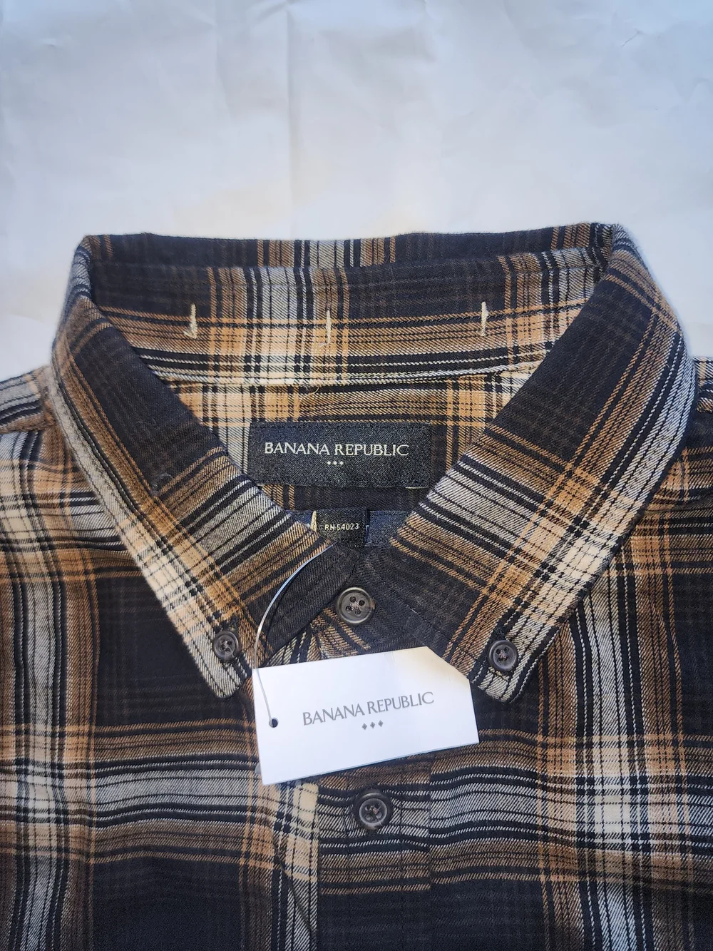 Banana Republic Men's  Plaid Long-Sleeve Button-Up Shirt - Brown/Black Large
